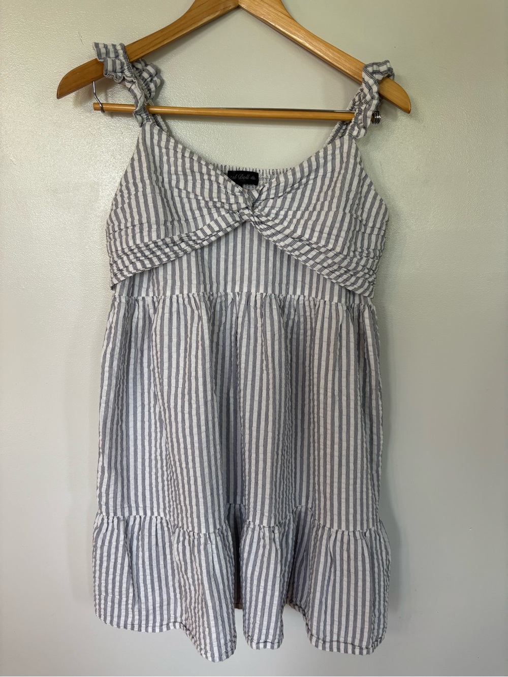 Crystal Doll Blue & White Striped Knot-Front Sundress
